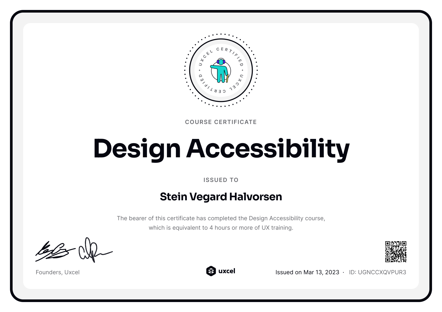 Stein Vegard Halvorsen's certificate